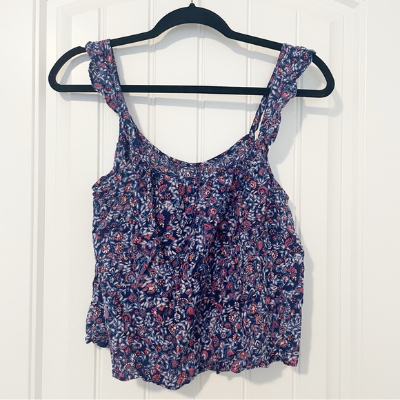 GAP Factory Flutter Sleeve Print Tank Top in Blue Floral Size Small - Picture 5 of 12